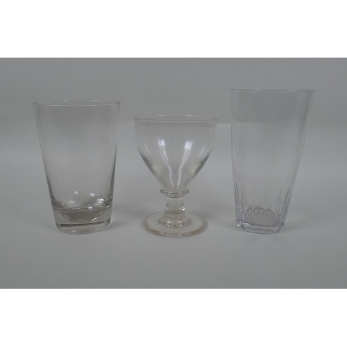 78 - A C19th English lead glass rummer and two Victorian beer glasses, largest 16cm high