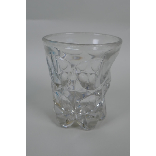 79 - A Victorian uranium pressed glass tumbler and another, and a Walsh blue Pompeian glass grapefruit di... 