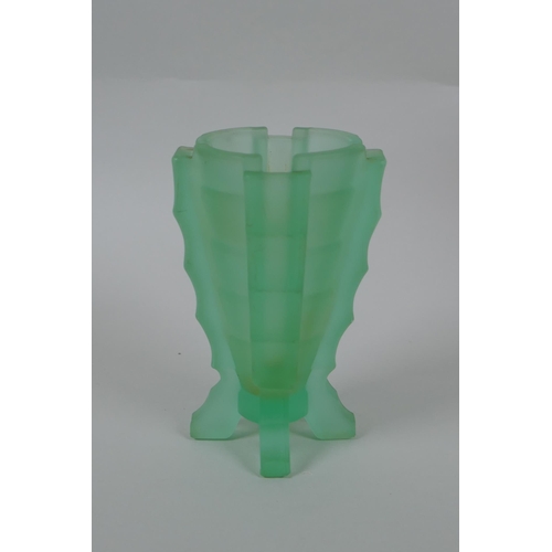 80 - Two Bagley uranium glass flower vases and two vintage coloured glass bulb vases, largest 22cm