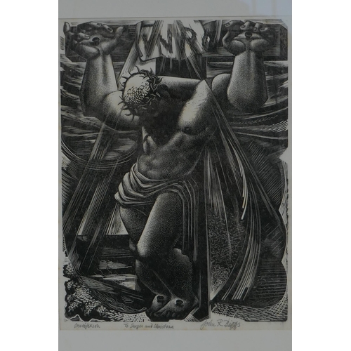 804 - John R. Biggs, Crucifixion, signed woodcut print, 24 x 17cm