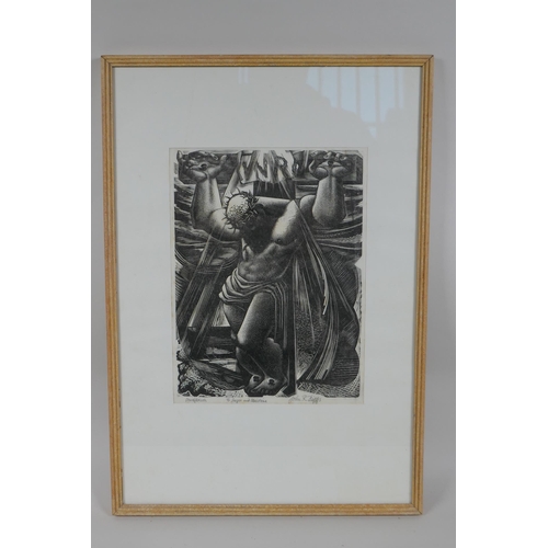 804 - John R. Biggs, Crucifixion, signed woodcut print, 24 x 17cm