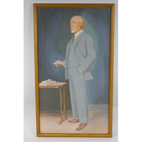 805 - Portrait of a gentleman, signed Spy Jnr, gouache, 51 x 29cm