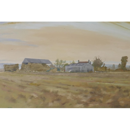 807 - Howard Shelvey, landscape with farmhouse and barns, signed and dated 1976, oil on board, 75 x 60cm