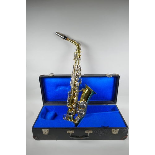 82 - An East German 'Meister' brass saxophone, cased