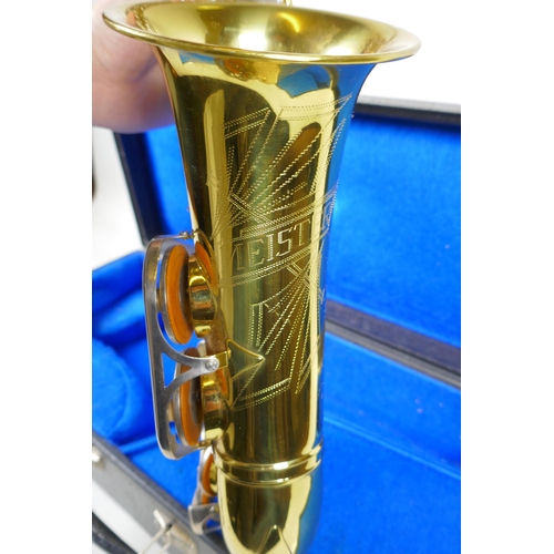 82 - An East German 'Meister' brass saxophone, cased