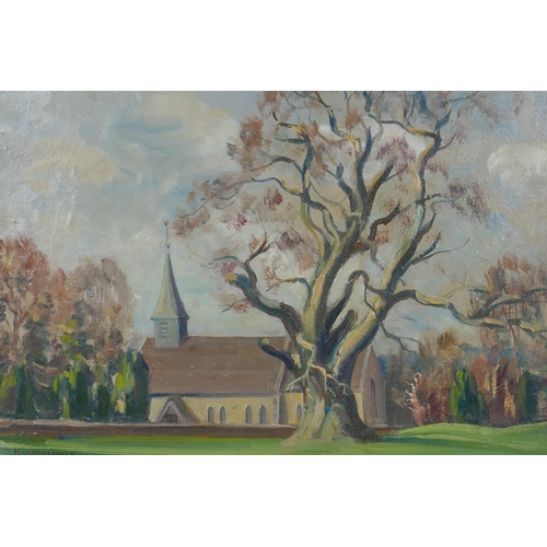 824 - Maurice Codner, (British, 1888-1959), Woodmancote Church, oil on canvas board, 46 x 36cm