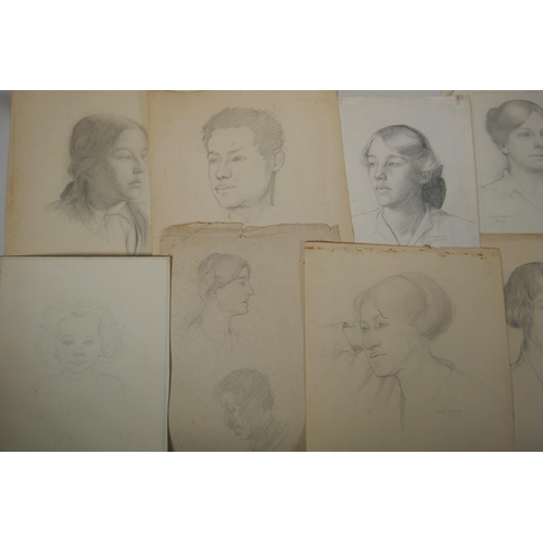 829 - Una Hook RA, (b.1889), an early C20th folio of pencil sketches and watercolours, mainly portraits