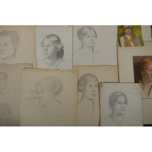 829 - Una Hook RA, (b.1889), an early C20th folio of pencil sketches and watercolours, mainly portraits