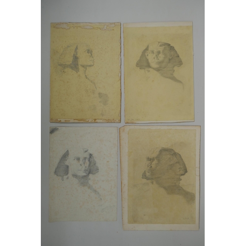 830 - Una Hook RA, (b.1889),four early C20th pencil sketches of the Sphinx, one dated 1912, 21 x 27cm