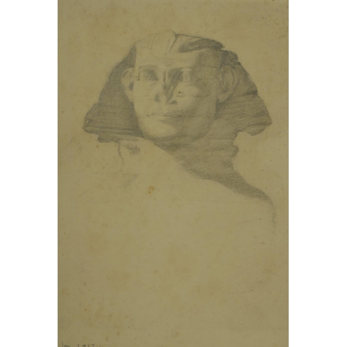 830 - Una Hook RA, (b.1889),four early C20th pencil sketches of the Sphinx, one dated 1912, 21 x 27cm