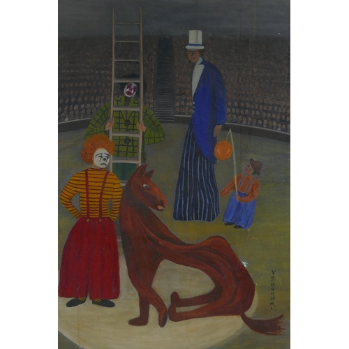 835 - Violet Souhami, naive circus scene, oil on canvas, 40 x 55cm