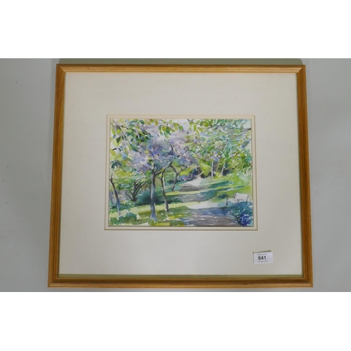 841 - J.M. Storey, sunlit path, signed, watercolour, 30 x 22cm