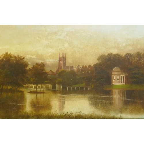 849 - J. Lewis, Isleworth Church and Twickenham Ferry, a pair, signed, oils on board, 37 x 24cm, and anoth... 