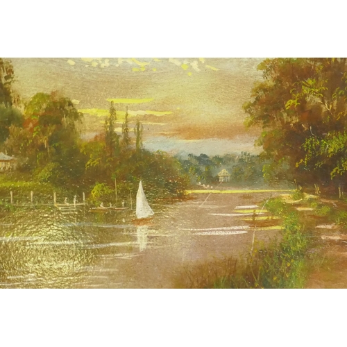 849 - J. Lewis, Isleworth Church and Twickenham Ferry, a pair, signed, oils on board, 37 x 24cm, and anoth... 