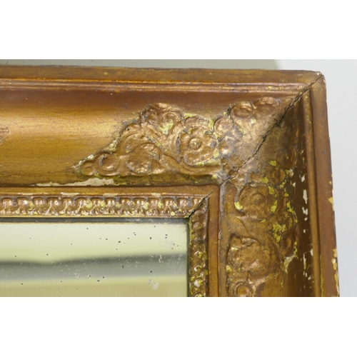 855 - C19th French giltwood neo-classical picture frame, with later inset mirror, 36 x 30cm, aperture 20 x... 