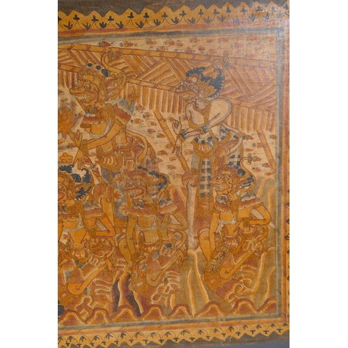 856 - A traditional Balinese Kamasan School painting on linen, 89 x 47cm