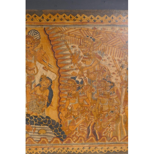 856 - A traditional Balinese Kamasan School painting on linen, 89 x 47cm