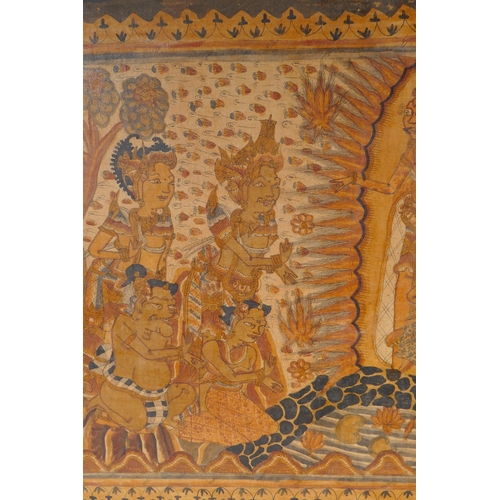 856 - A traditional Balinese Kamasan School painting on linen, 89 x 47cm