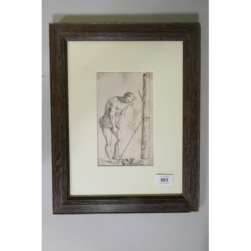 863 - Pen and wash study of a figure, C18th/C19th?, unsigned, 12 x 20cm