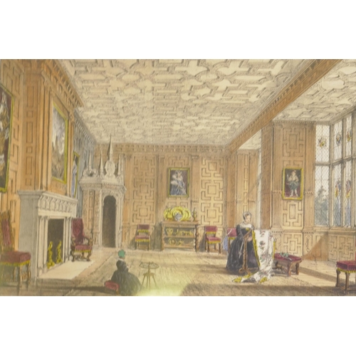 868 - Four decorative lithographic prints, country house interiors, 30 x 26cm