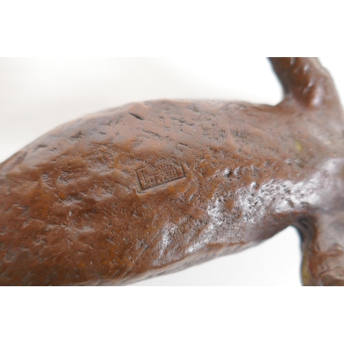 87 - A Japanese style bronze okimono lizard, 15cm long, impress mark to belly