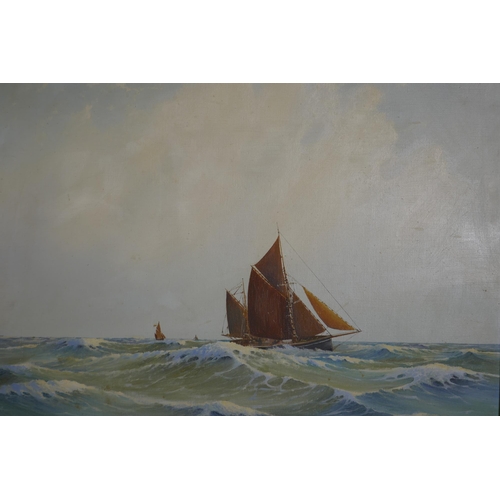 882 - E.A. Woods, pilot cutters under sail, C20th, signed, oil on canvas, 61 x 51cm