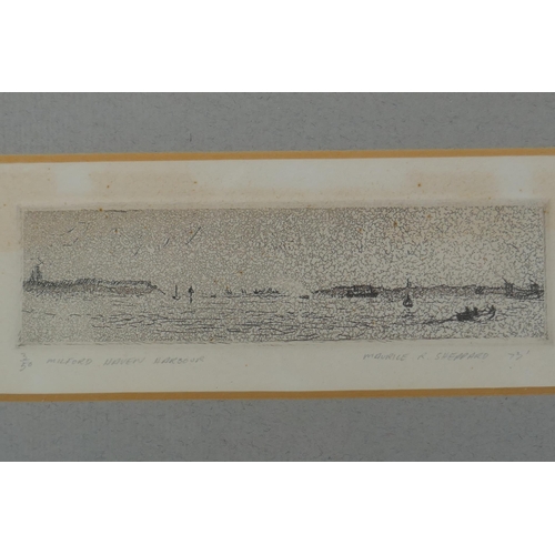 887 - Maurice R. Sheppard, Milford Haven Harbour, limited edition engraving, 3/50, signed and dated, 18 x ... 