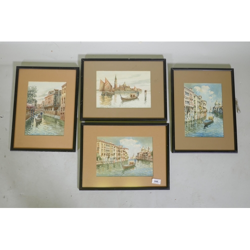 895 - Studies of Venice, four watercolours, one signed indistinctly, mid C20th, 25 x 17cm