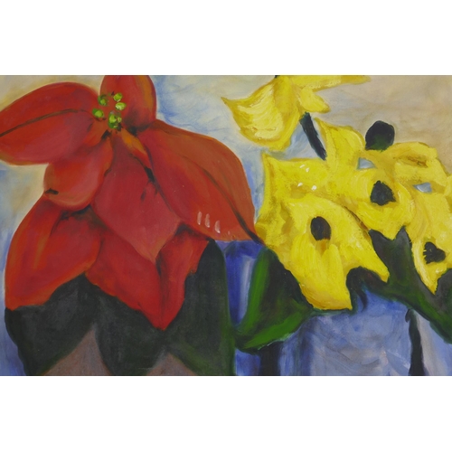 896 - Still life, flowers, signed Julianna, oil on canvas, 51 x 51cm