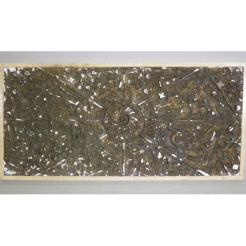 897 - An abstract plaster relief plaque using found items, signed Hayter 1969, possibly Stanley William Ha... 