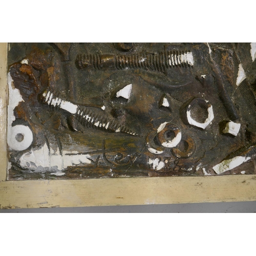 897 - An abstract plaster relief plaque using found items, signed Hayter 1969, possibly Stanley William Ha... 