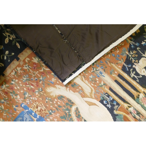 9 - A hand woven pure wool Aubusson style tapestry with lion and unicorn design, 180 x 168cm