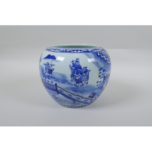 90 - A Chinese blue and white porcelain vase decorat3ed with boys playing in a landscape, Qianlong seal m... 