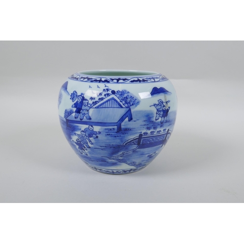 90 - A Chinese blue and white porcelain vase decorat3ed with boys playing in a landscape, Qianlong seal m... 