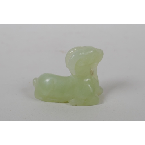 94 - A Chinese carved celadon jade ram, 5cm long