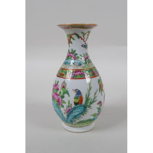 98 - A late C19th Cantonese famille vert porcelain vase decorated with birds and butterflies amongst flow... 