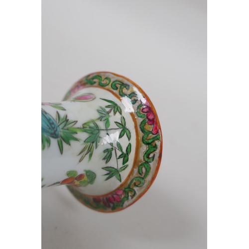 98 - A late C19th Cantonese famille vert porcelain vase decorated with birds and butterflies amongst flow... 