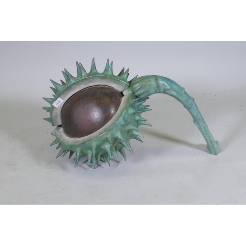 1032 - In the manner of Mark Hall, a patinated bronze sculpture of a conker, marked WT 1/9, 65cm long, 52cm... 