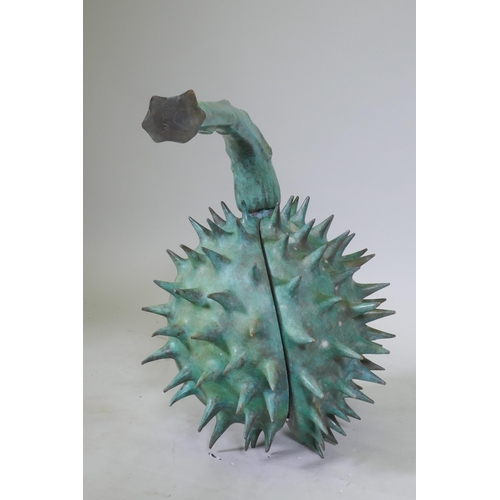 1032 - In the manner of Mark Hall, a patinated bronze sculpture of a conker, marked WT 1/9, 65cm long, 52cm... 