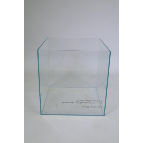 1036 - A glass display plinth/planter, formerly used by McLaren Racing, 48 x 48cm, 50cm high