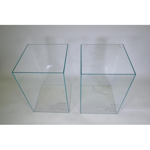 1037 - A pair of large glass display plinths/planters, formerly used by McLaren Racing, 48 x 48cm, 75cm hig... 