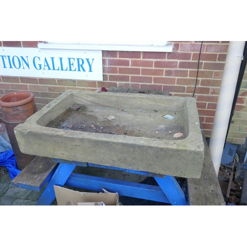 1058 - An antique carved York stone trough, 91 x 61cm, 16cm high