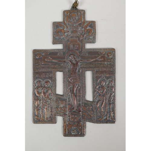 107 - A Russian Orthodox copper icon/crucifix, 15 x 23cm