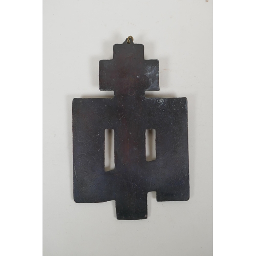 107 - A Russian Orthodox copper icon/crucifix, 15 x 23cm