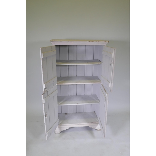 1075 - A French painted pine store cabinet, 66 x 30cm, 122cm high