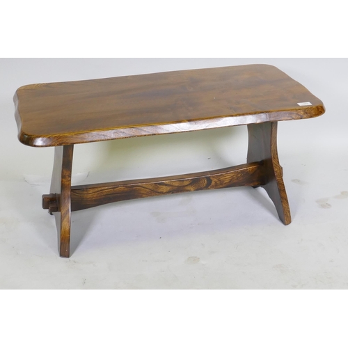 1087 - Elm refectory style coffee table with plank top, 92 x 50 x 40cm