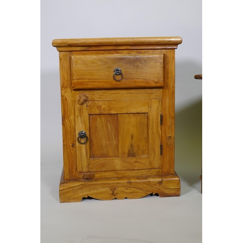 1109 - An oak veneered triple panel coffer raised on stile supports, 88 x 44 x 46cm, together with a fruitw... 