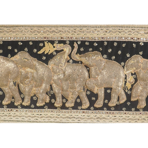 115 - A vintage Burmese Kalaga (stumpwork) elephant textile with metal sequins, crystal and glass beads, a... 