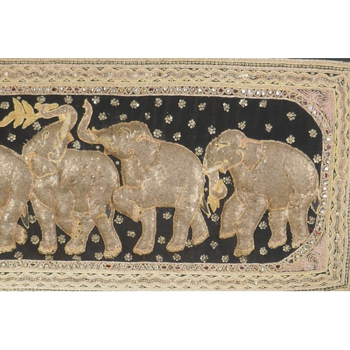 115 - A vintage Burmese Kalaga (stumpwork) elephant textile with metal sequins, crystal and glass beads, a... 