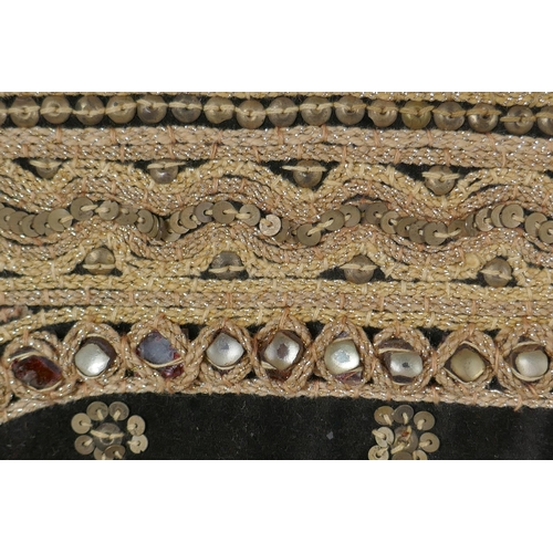 115 - A vintage Burmese Kalaga (stumpwork) elephant textile with metal sequins, crystal and glass beads, a... 